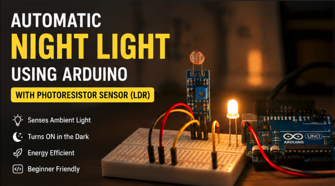 Automatic Night Light Using Arduino and Photoresistor Sensor (LDR)